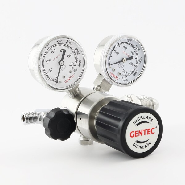 Gentec HP High Pressure SS Low Flow Regulator, CGA 590 0 to 500 PSI, Needle Valve, Use with: Air R44SLMK-BFK-C590-01-N - main